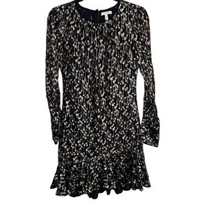 Derek Lam 10 Crosby Long-Sleeve Metallic Ruffle-Hem Short Dress